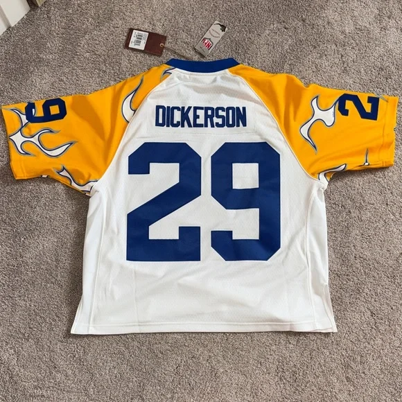 Mitchell & Ness Dickerson Yellow and White Jersey with Blue Number 29 Rams - Picture 2 of 3